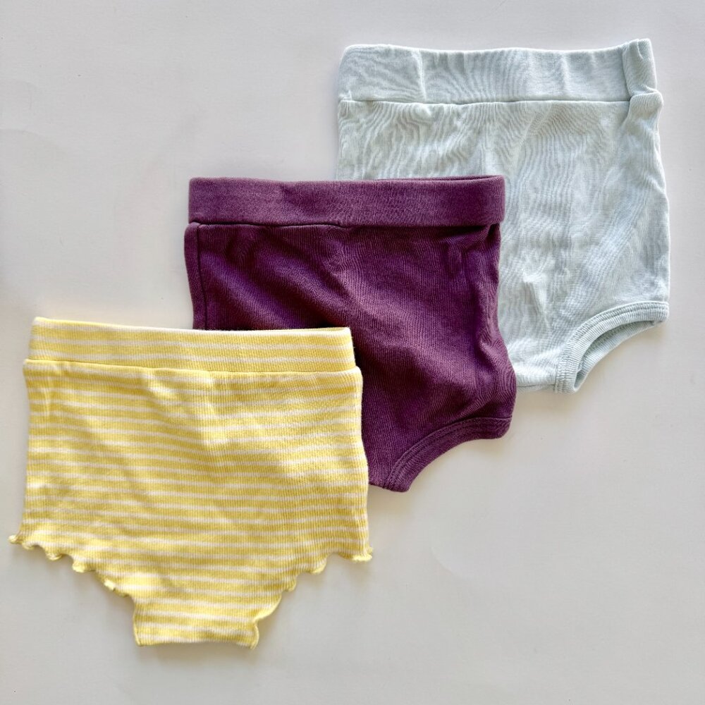 Kate Quinn Bloomer Bundle | 3 Pack Basics + Ribbed Stripe | Purple Yellow Blue |